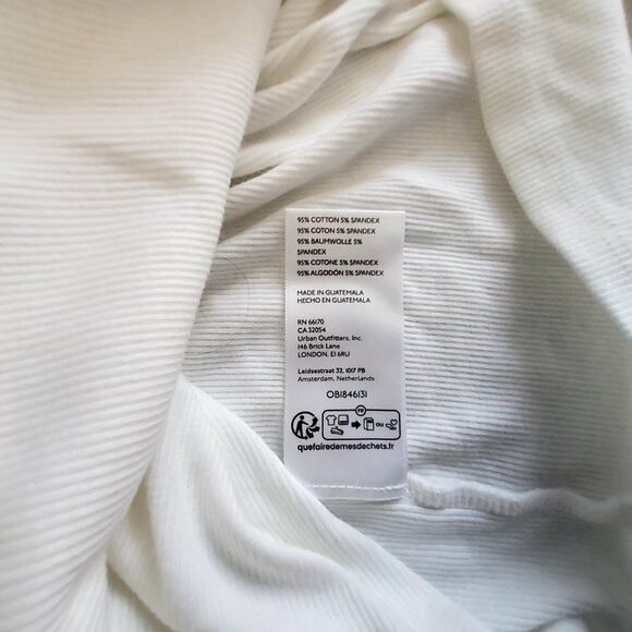 Free People Ivory Ribbed Long-Sleeve Top With Folded Cuffs & High Neckline SizeL - Picture 12 of 13